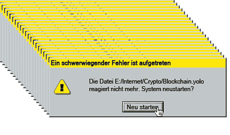 Die Datei E:/Internet/Crypto/Blockchain.yoyo reagiert nicht mehr. System neustarten?